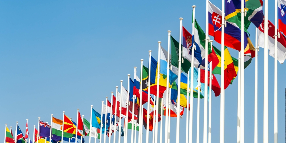 A row of world flags