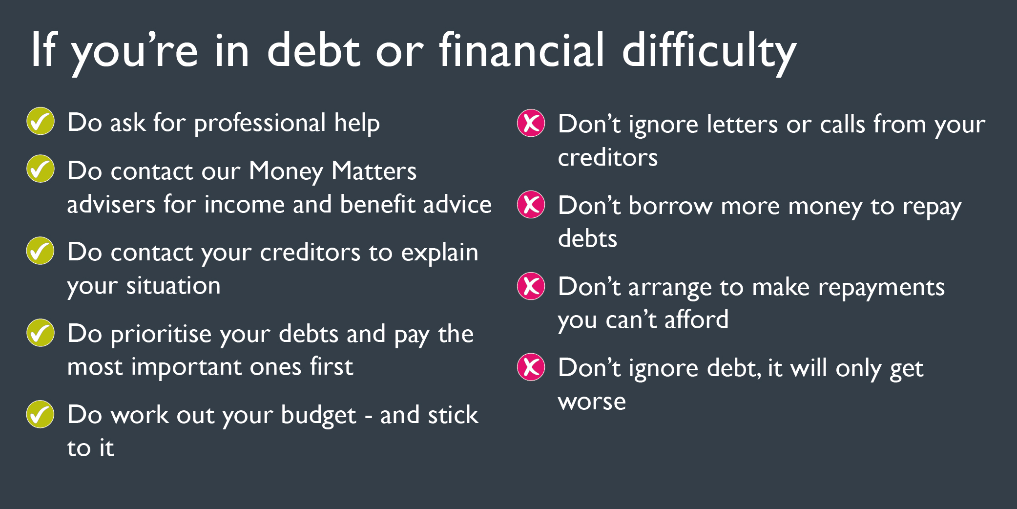 Top tips if you're in debt or financial difficulty